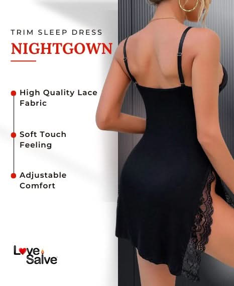 Love Salve Romantic Lace-Trimmed Nightdress with Bowknot Detail - Love Salve